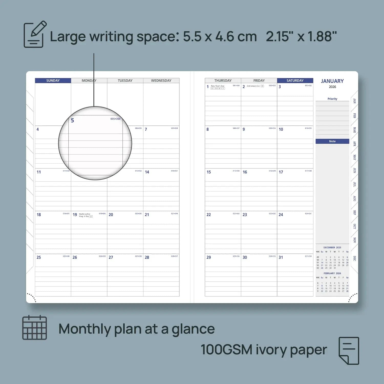 8.25x11.75 Weekly Planner 2026 Softcover|15-Minute Intervals