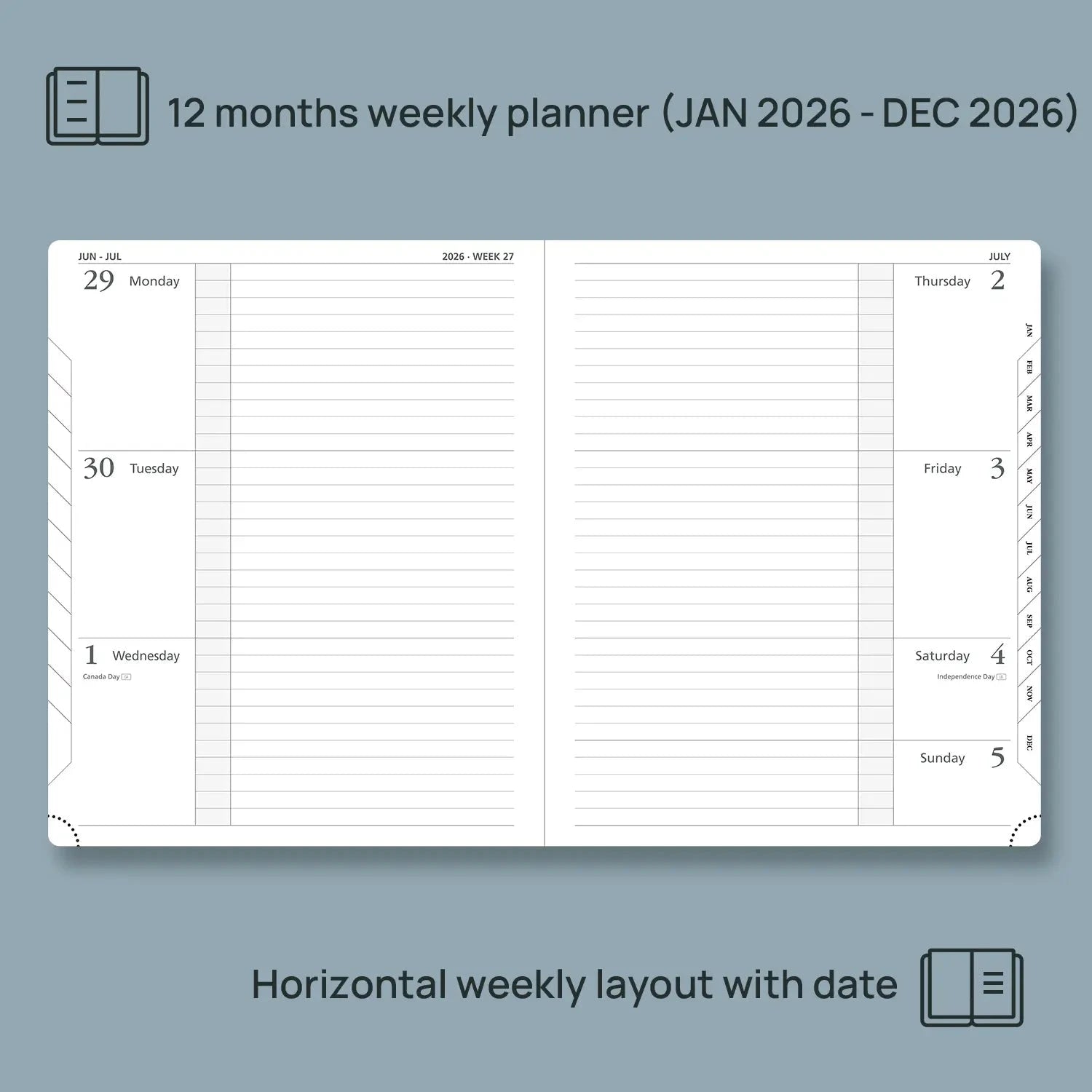 8.5x10.5 Weekly Planner 2026 Hardcover | Horizontal Layout