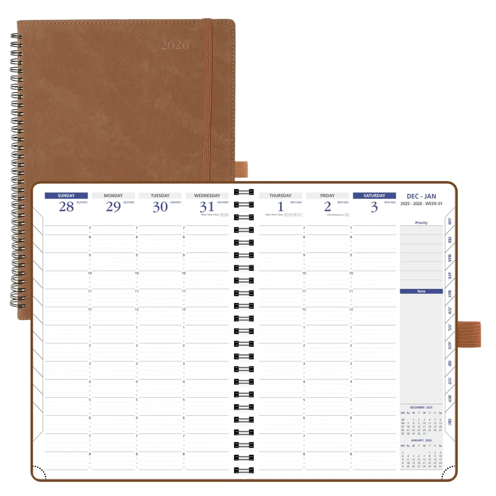 UK A4 Weekly Planner 2026 PU Leather Softcover Appointment Book