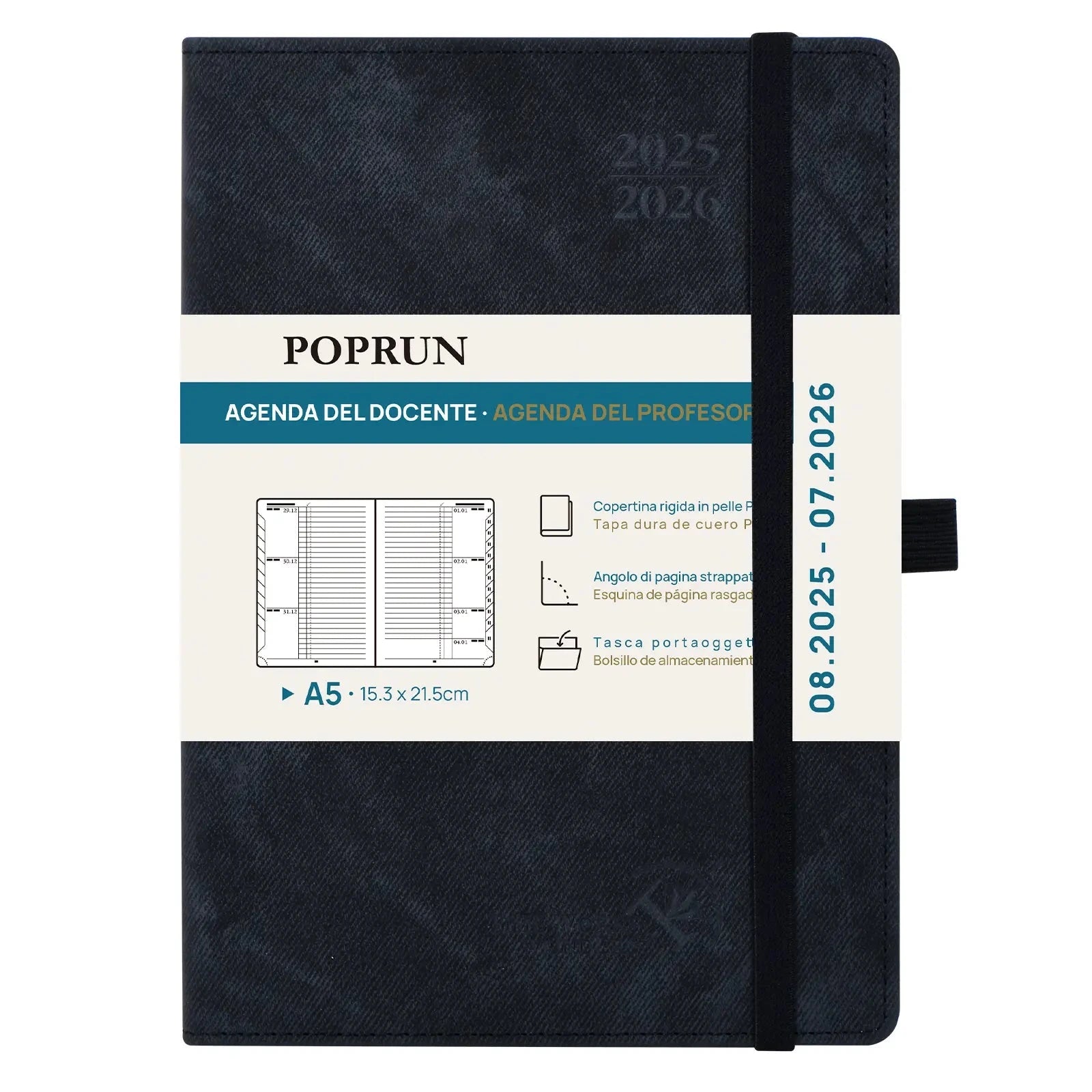 EU A5 Weekly View 2025-2026 Teacher Planner Vegan Leather Hardcover