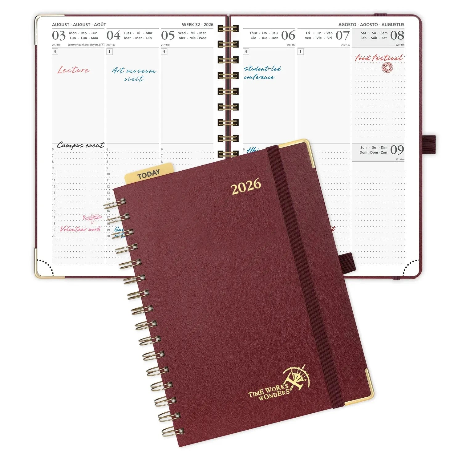 EU Medium Size Weekly Planner 2026 Spiral Hardcover Calendar Planner