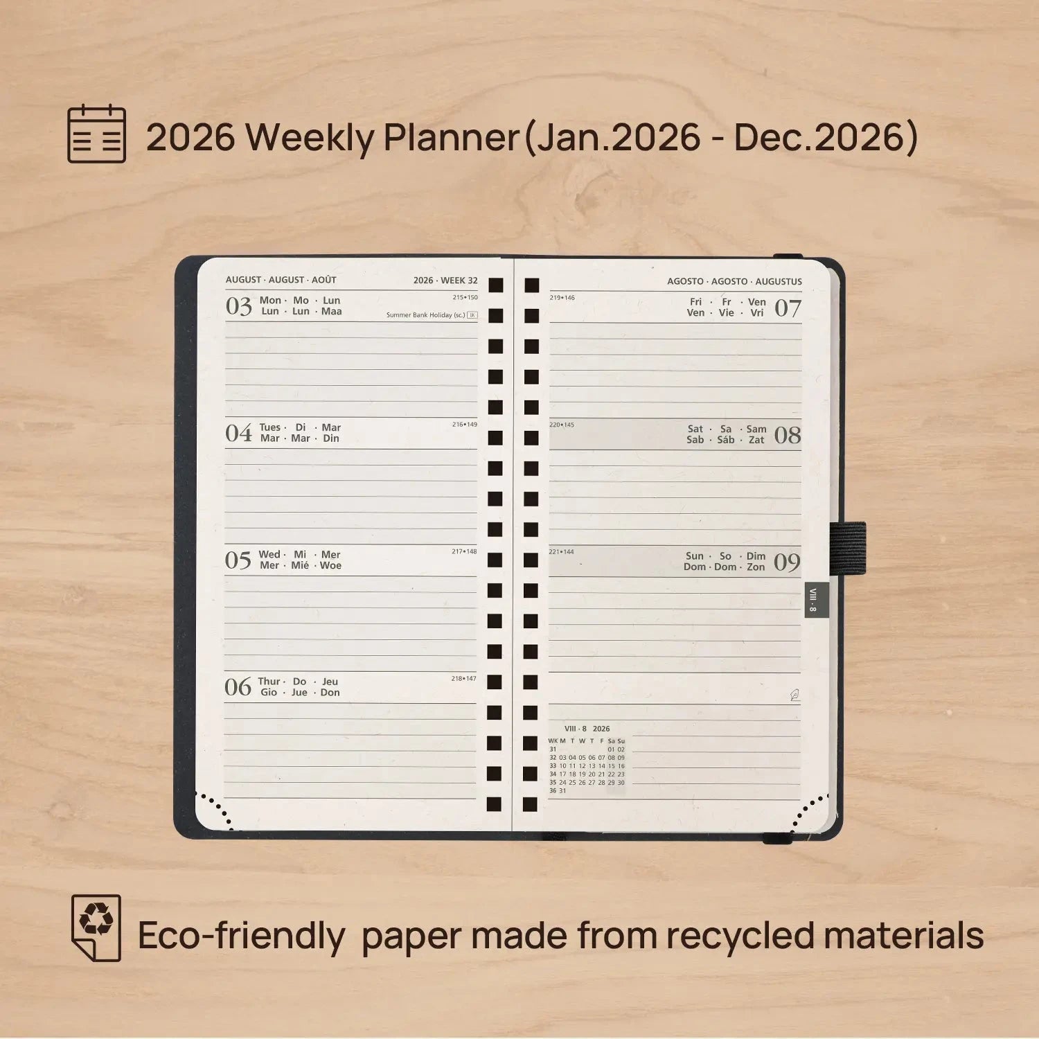 EU Pocket Recycled Weekly Planner 2026 Spiral Hardcover