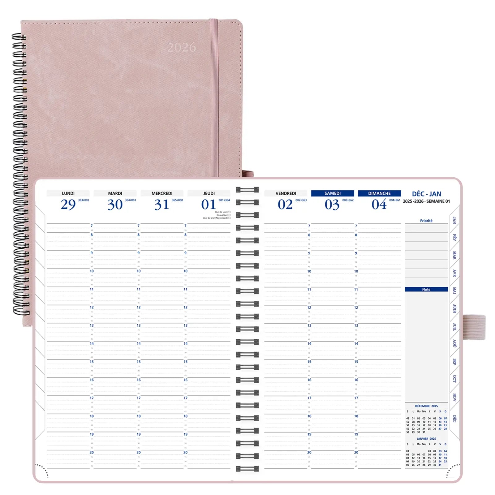French A4 Weekly Planner 2026 15-minute intervals Softcover Appointment Book