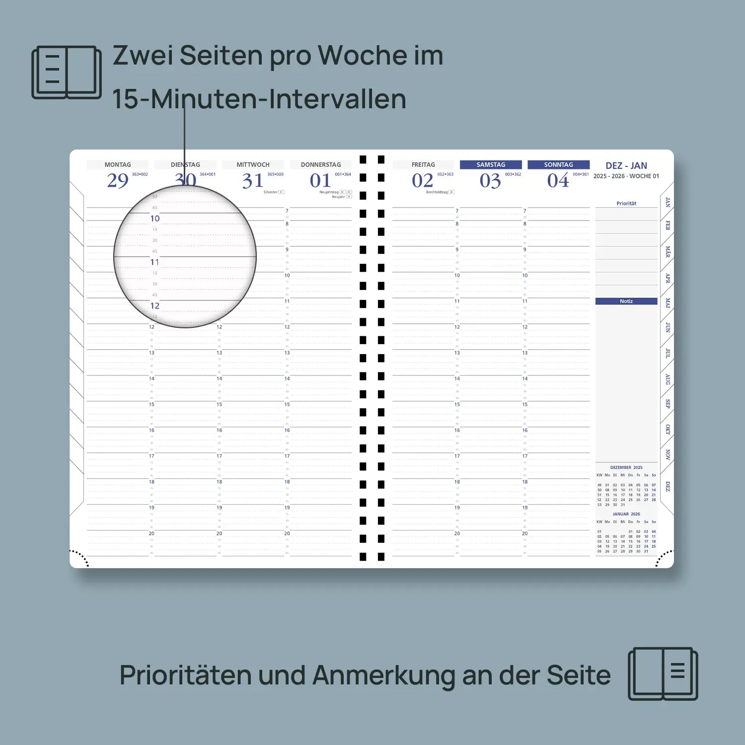 German A4 Weekly Planner 2026 15-minute intervals Softcover Appointment Book