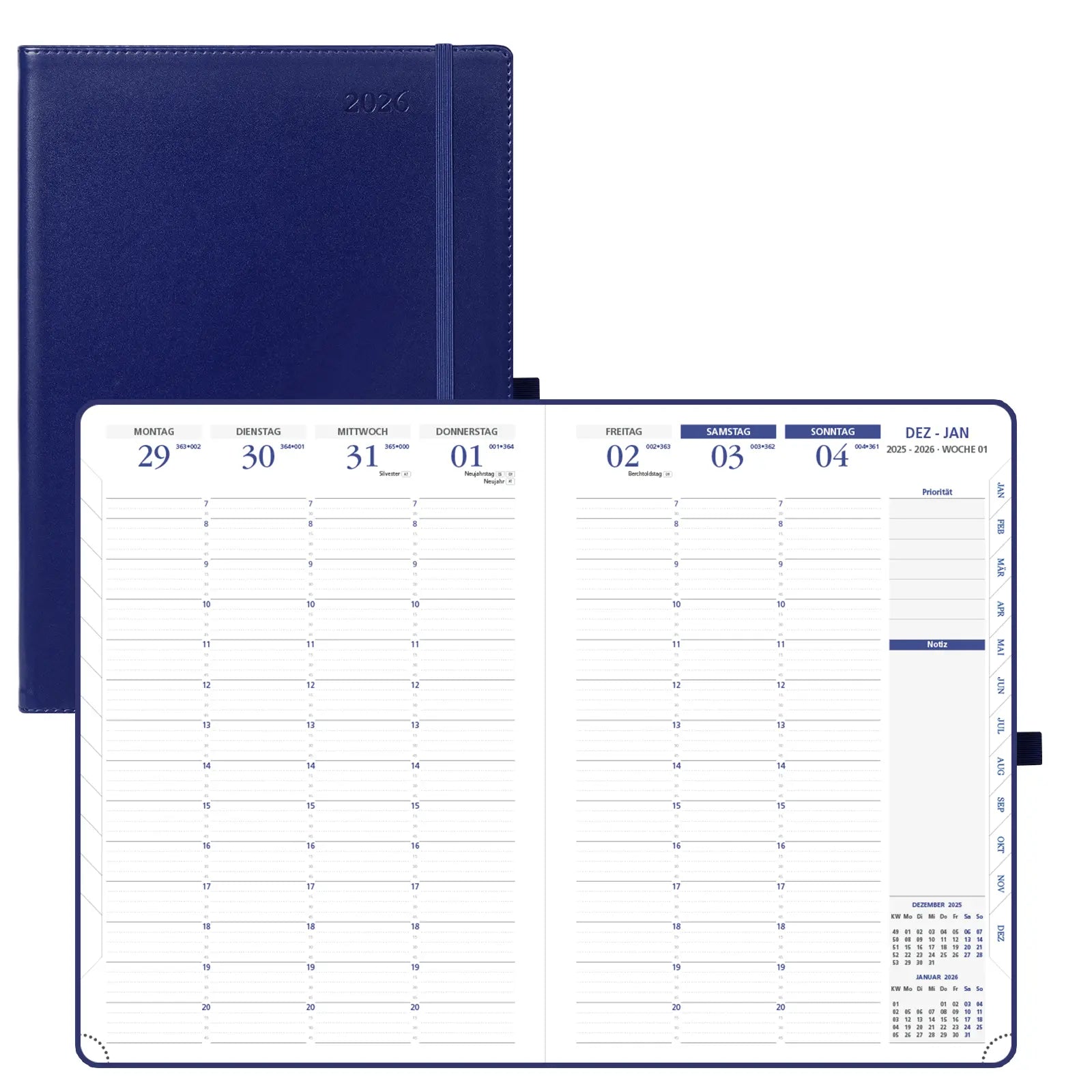 German A4 Weekly Planner 2026 Softcover | 15-Minute Intervals