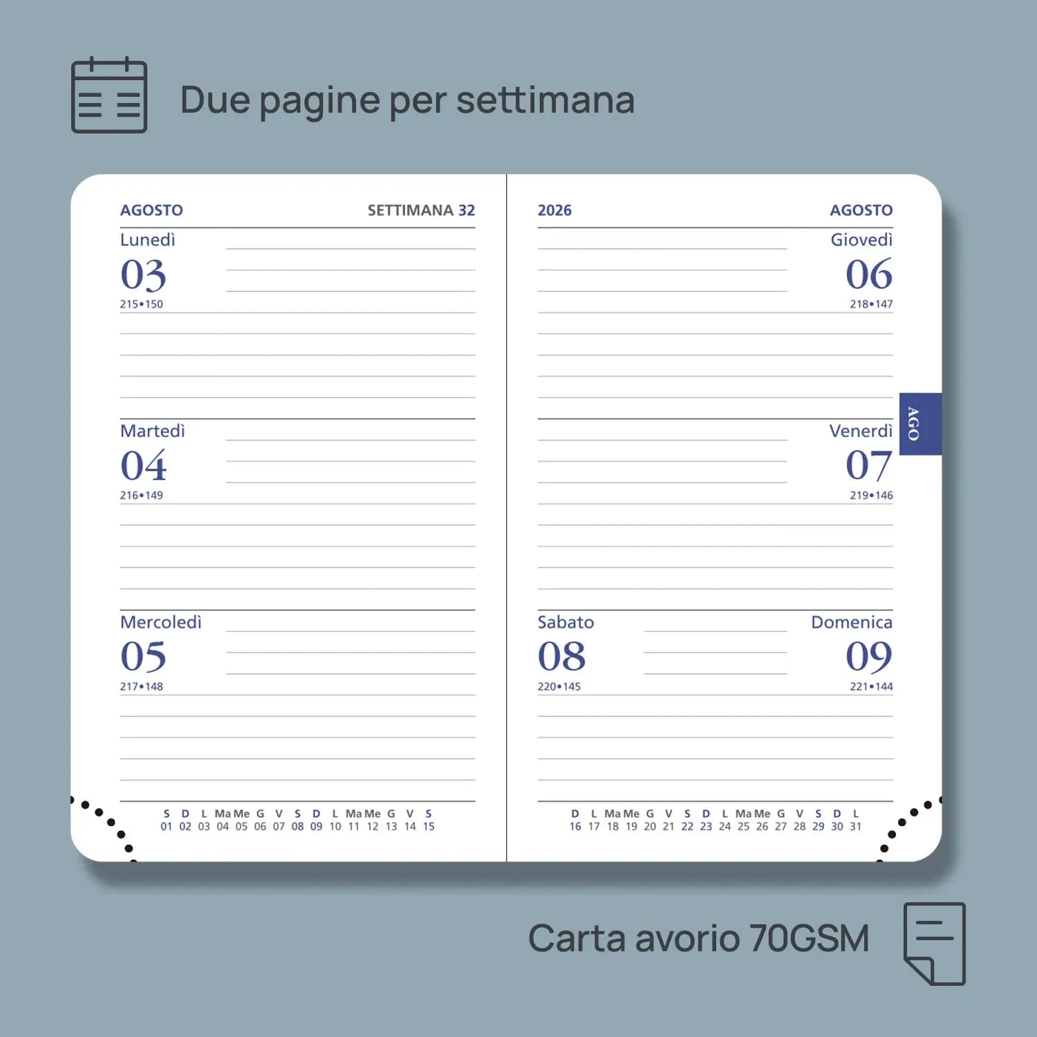 Italian Mini Size Weekly Planner 2026 Soft Cover Calendar Planner