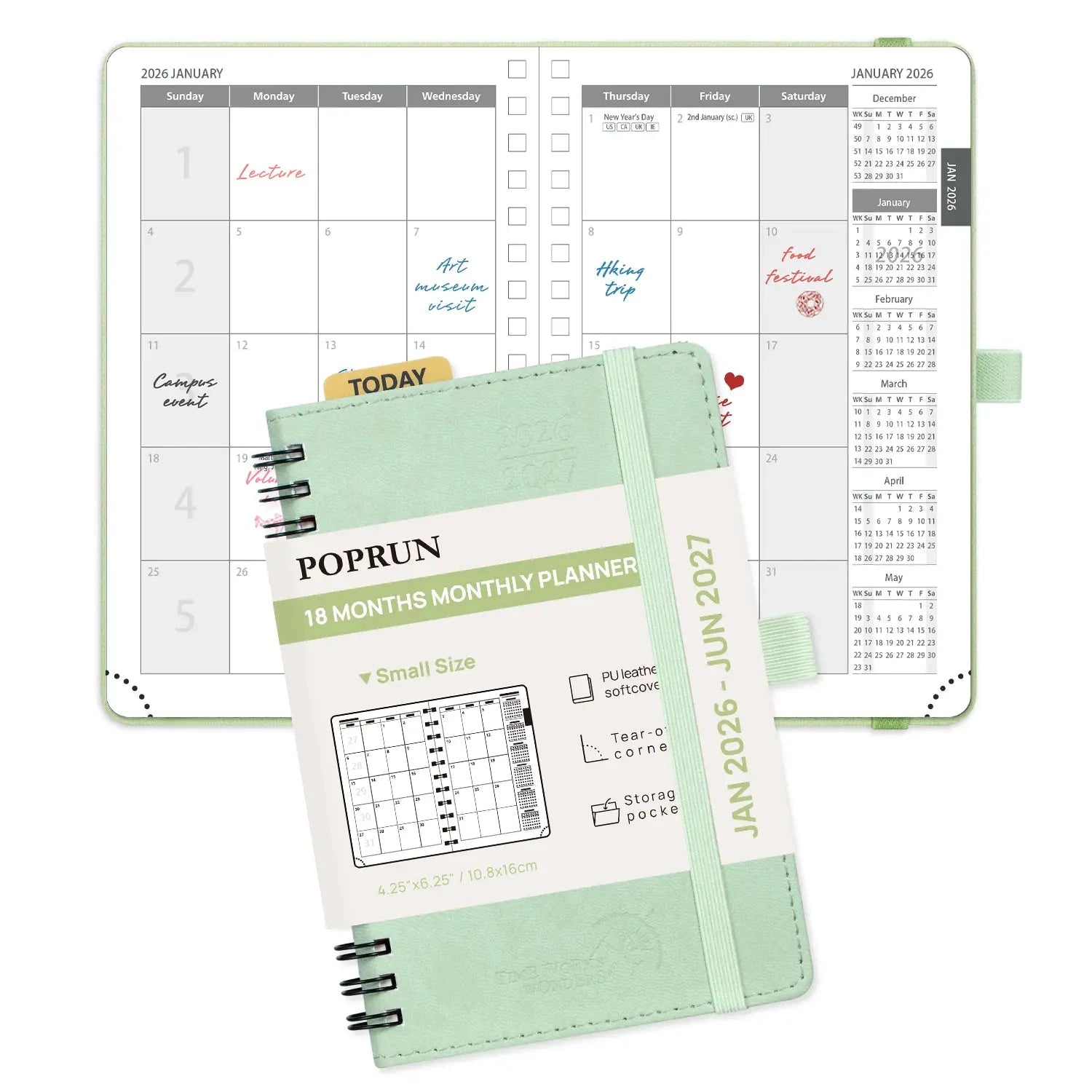 Pocket 18-Month Monthly Planner 2026 Spiral Softcover