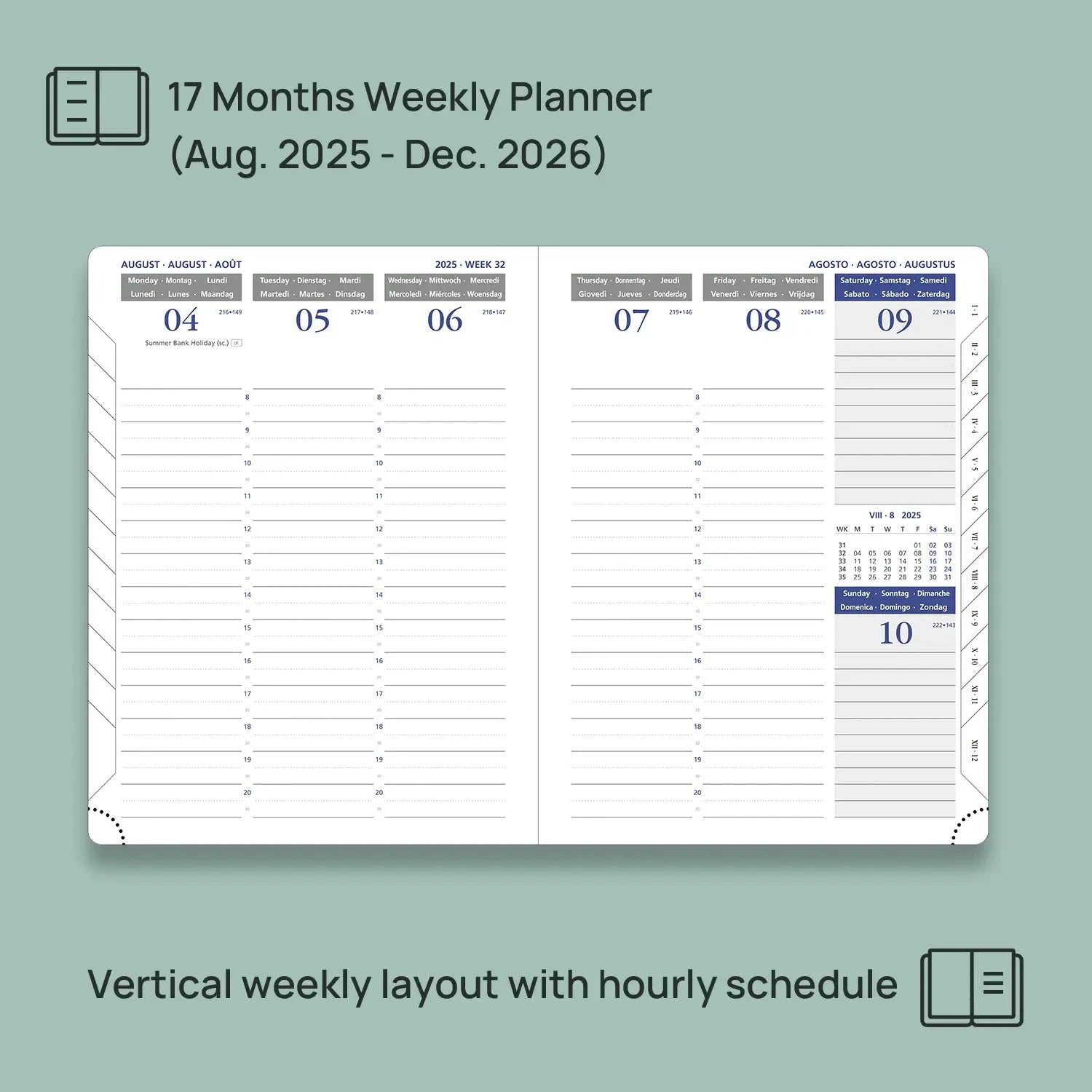 UK 2025-2026 Academic Planner Weekly Planner Medium Size 22x16.5